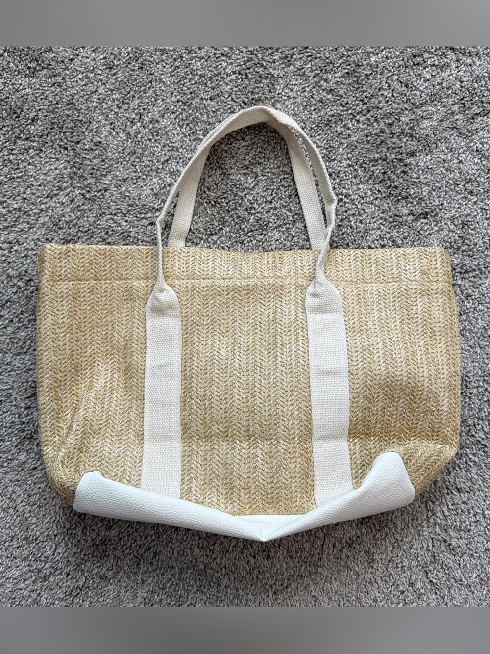 Woven Straw look Tote with Cream Handles